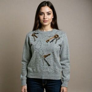 IB Diffusion Vintage Sweater Size L Silk Angora Rabbit Hair Lambswool Jewel Keys